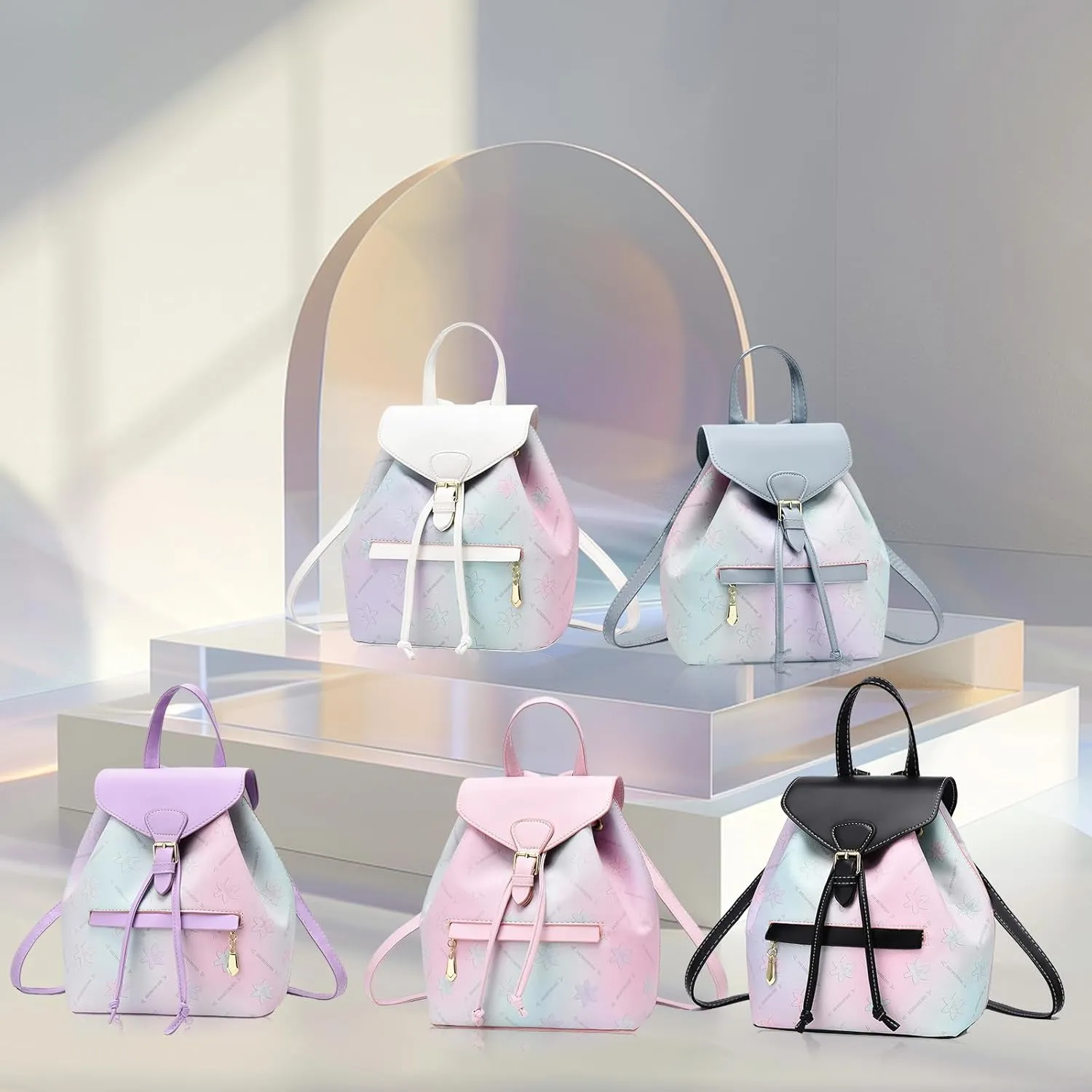 I IHAYNER Leather Drawstring Backpack for Women Stylish Color-Blocked Printed Design Durable Functional Backpack for Travel Pink
