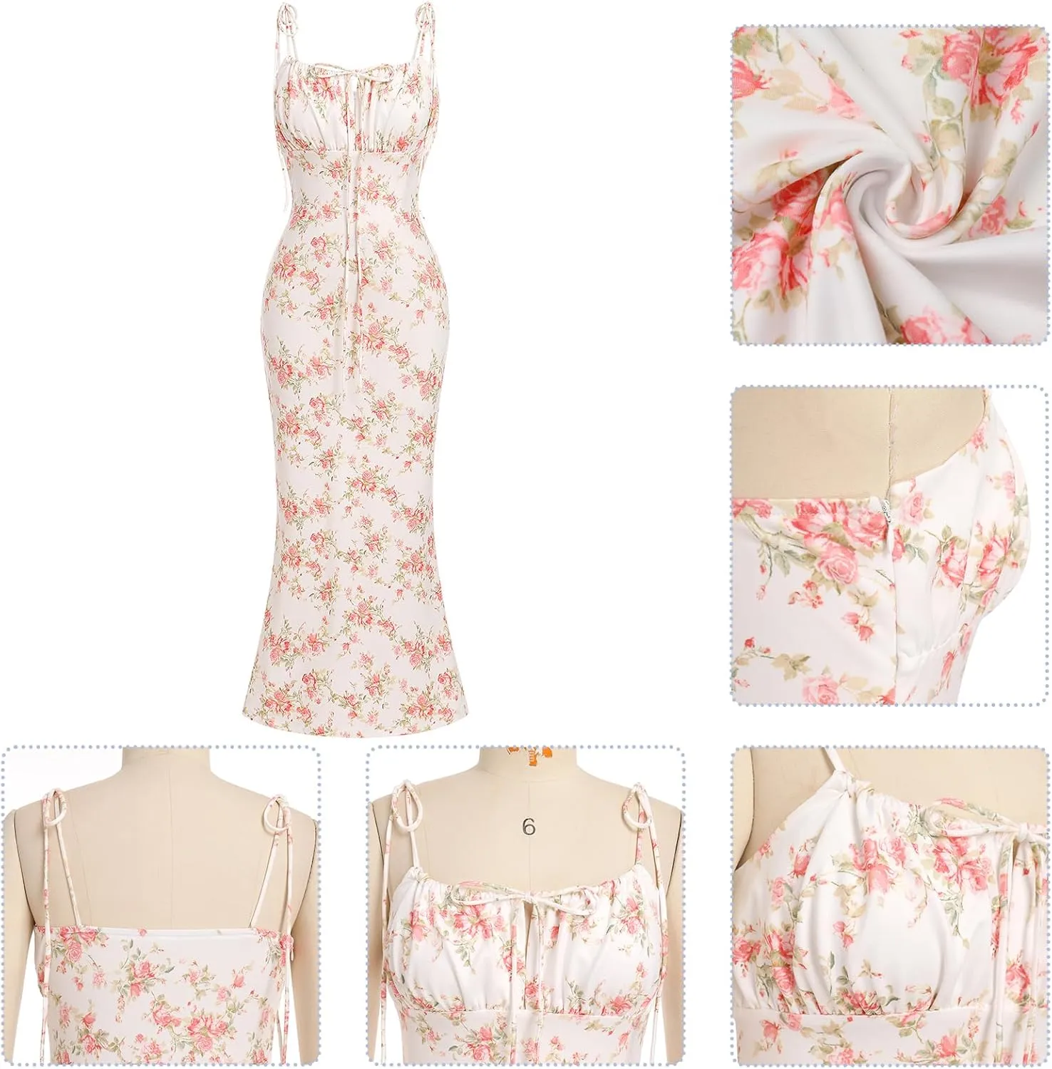 IDOPIP Women Summer Floral Bodycon Maxi Dress Boho Spaghetti Straps Backless Sundress Casual Classy Wedding Guest Dress 2024