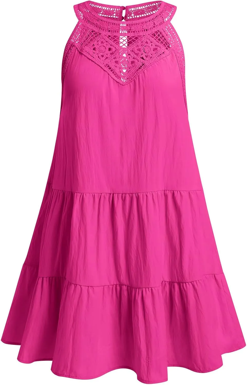 IKADEX Women Boho Hallow Out Crochet Tent Dress Sleeveless Tiered Loose Fit Summer Beach Casual Sundress
