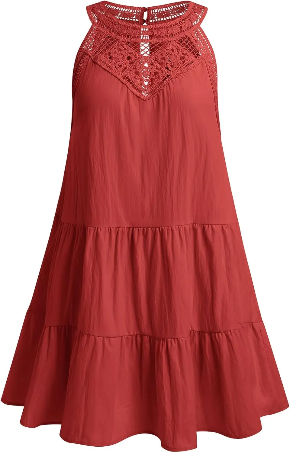 IKADEX Women Boho Hallow Out Crochet Tent Dress Sleeveless Tiered Loose Fit Summer Beach Casual Sundress