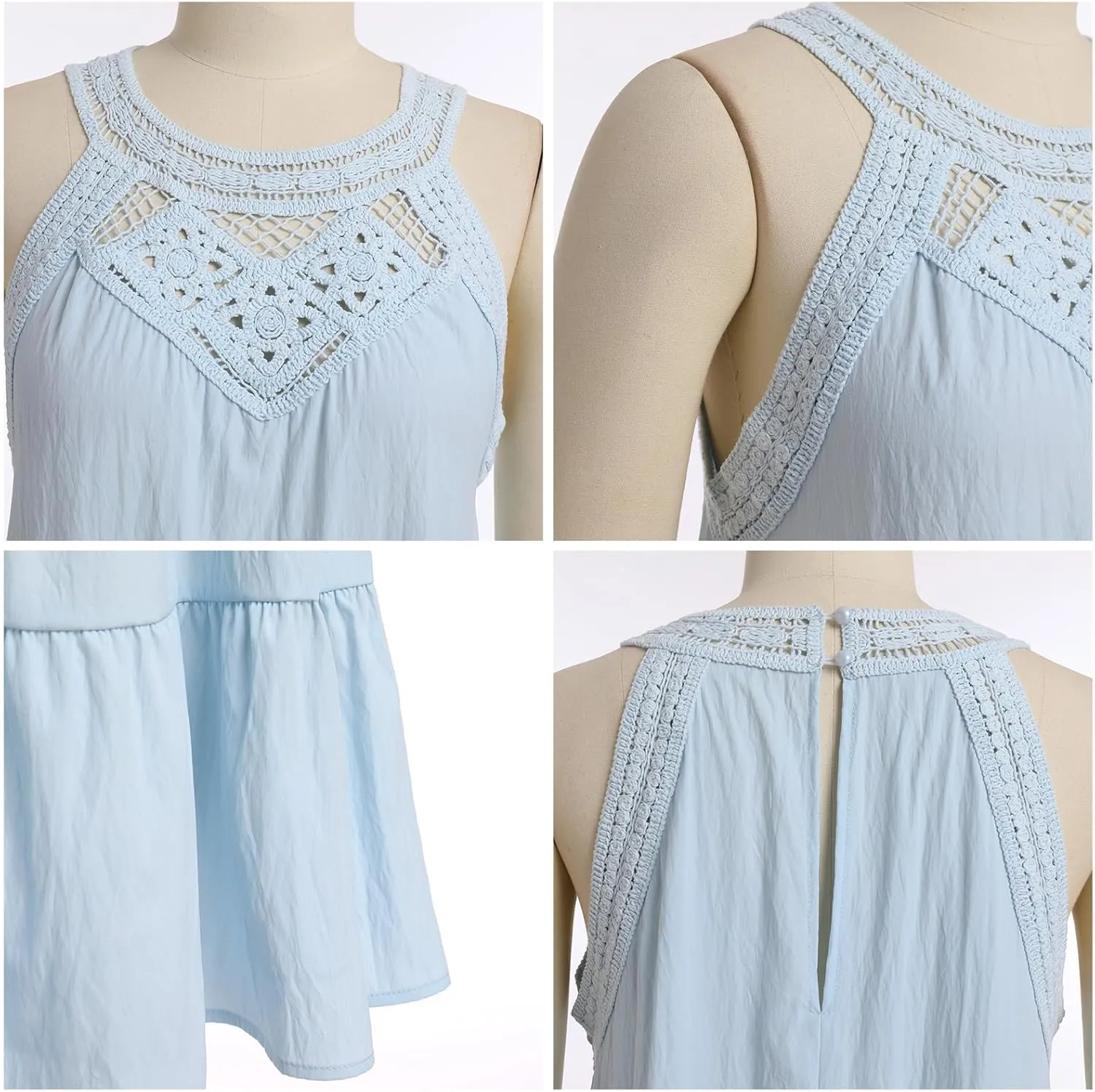 IKADEX Women Boho Hallow Out Crochet Tent Dress Sleeveless Tiered Loose Fit Summer Beach Casual Sundress