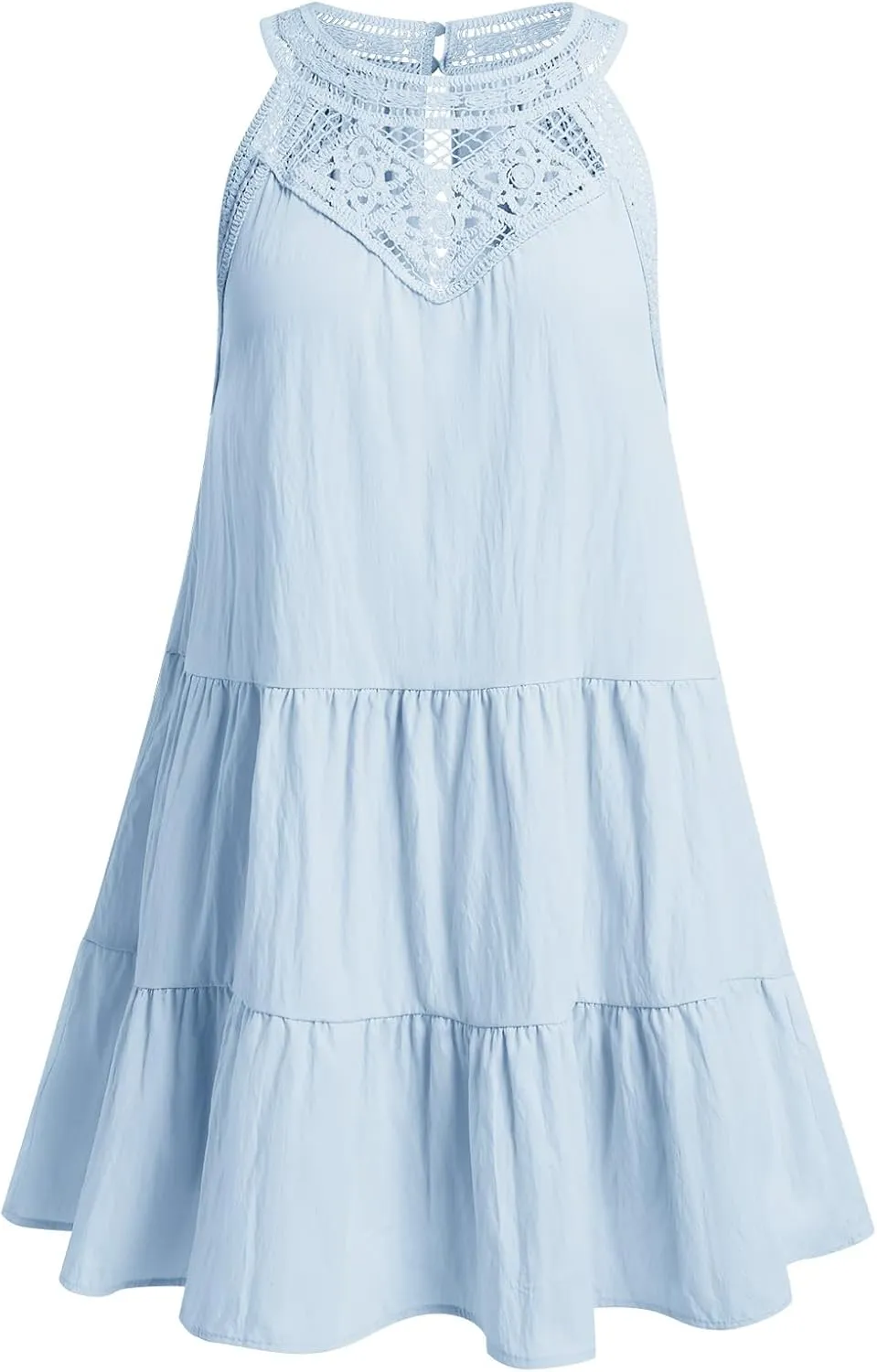 IKADEX Women Boho Hallow Out Crochet Tent Dress Sleeveless Tiered Loose Fit Summer Beach Casual Sundress