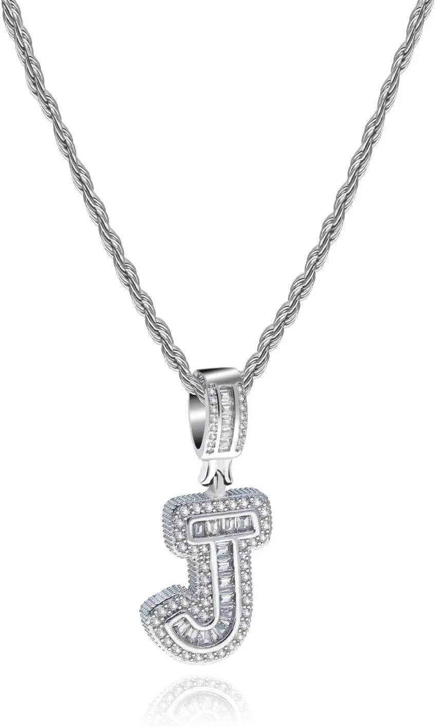 Initial A-Z Name Letter Charm Necklace for Women Men Pendant Clear CZ Alphabet Gift Necklace Mom Sister Family Birthday Christmas Daughter Granddaughter