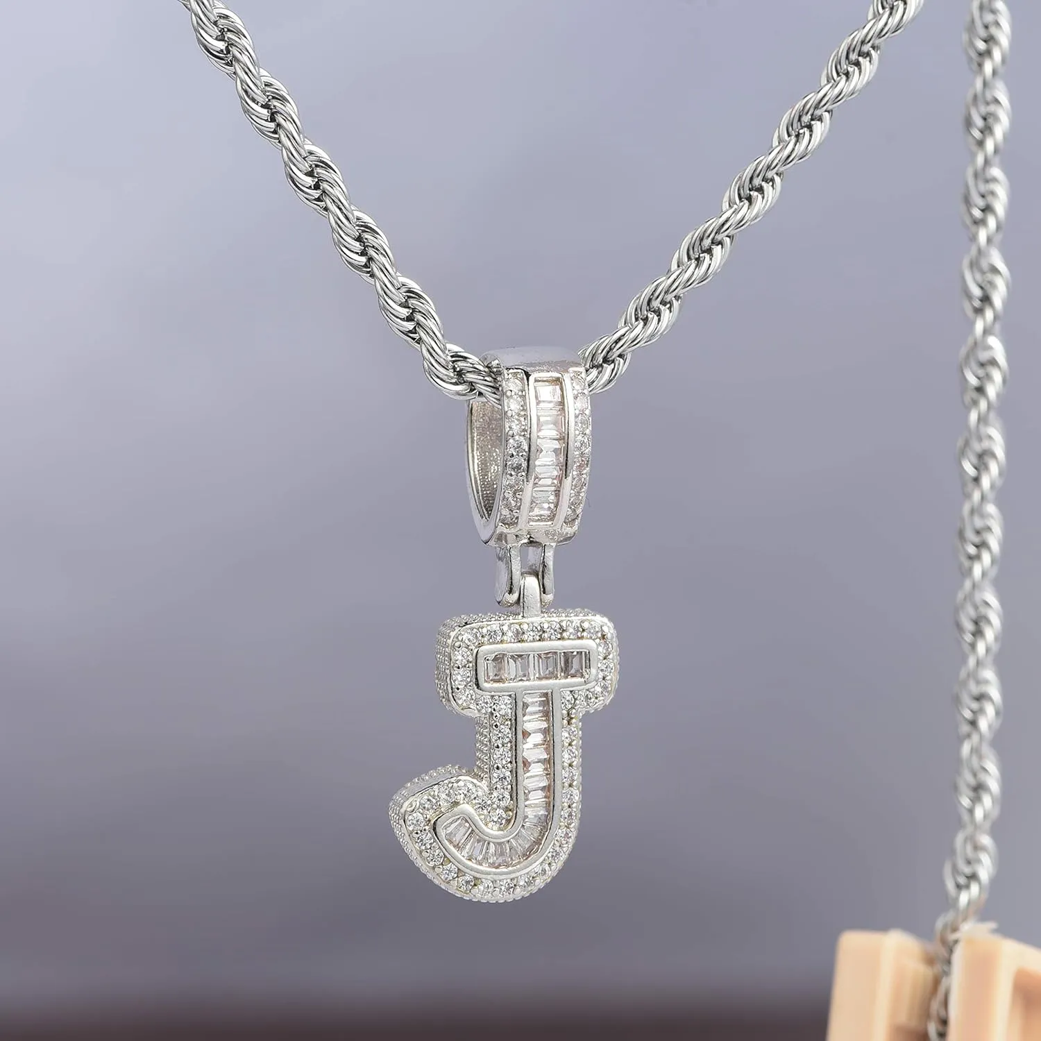 Initial A-Z Name Letter Charm Necklace for Women Men Pendant Clear CZ Alphabet Gift Necklace Mom Sister Family Birthday Christmas Daughter Granddaughter