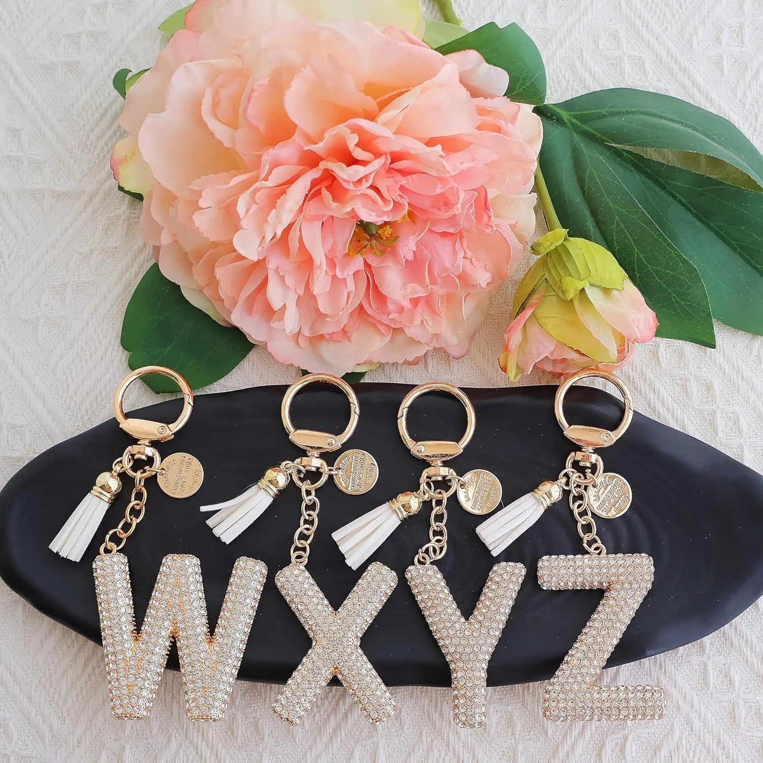 Initial Keychain For Women Letter Keychain A-Z Gift For Girl Cute Bling Rhinestone Tassel Key Chains Charm For Bag Backpack