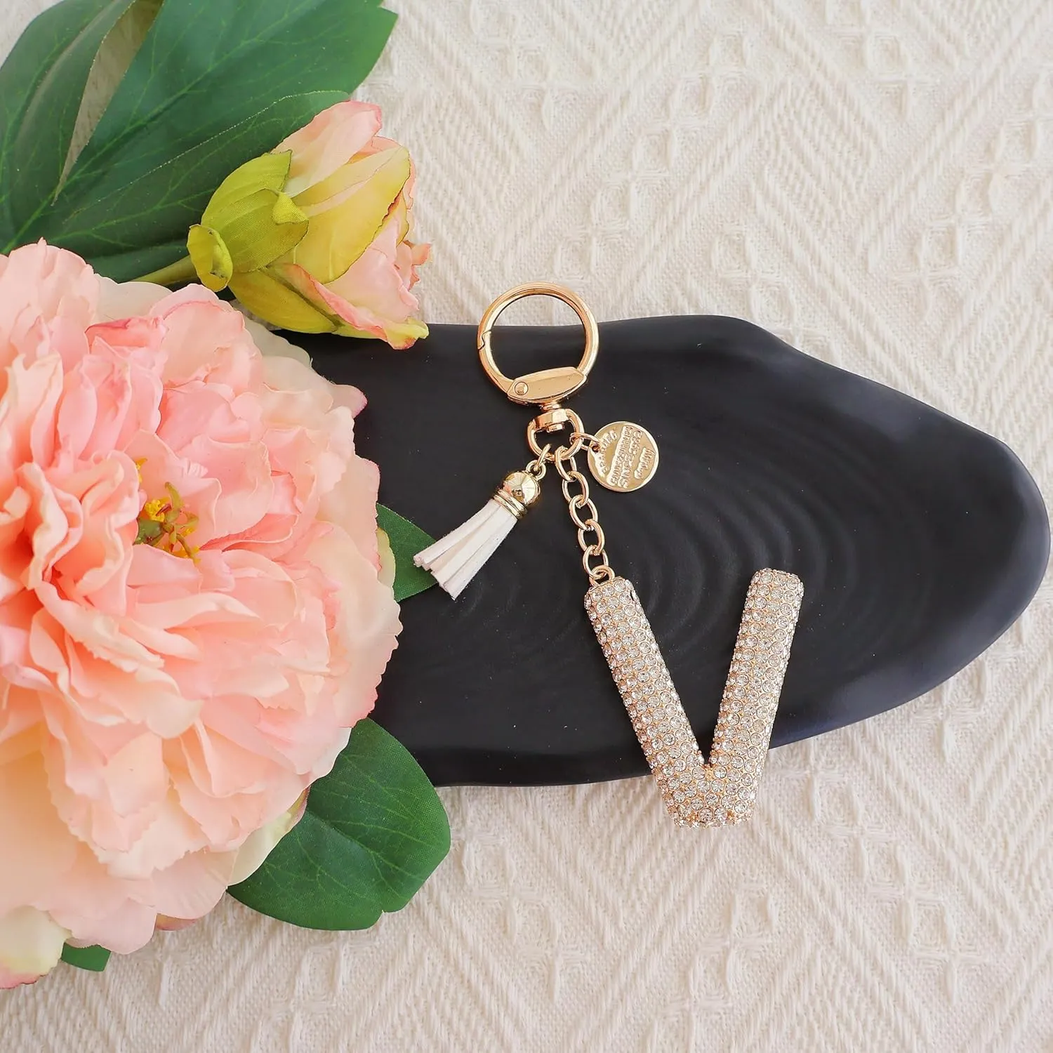 Initial Keychain For Women Letter Keychain A-Z Gift For Girl Cute Bling Rhinestone Tassel Key Chains Charm For Bag Backpack