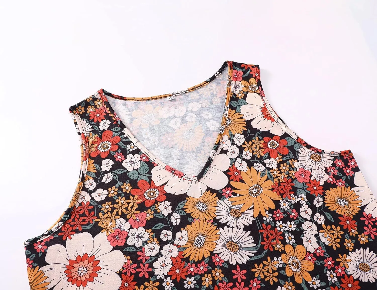 Ivicoer Women's Summer Beach Dresses V-Neck Floral Printed Tank Swing Dress Plus Size with Pocket(L-5XL)