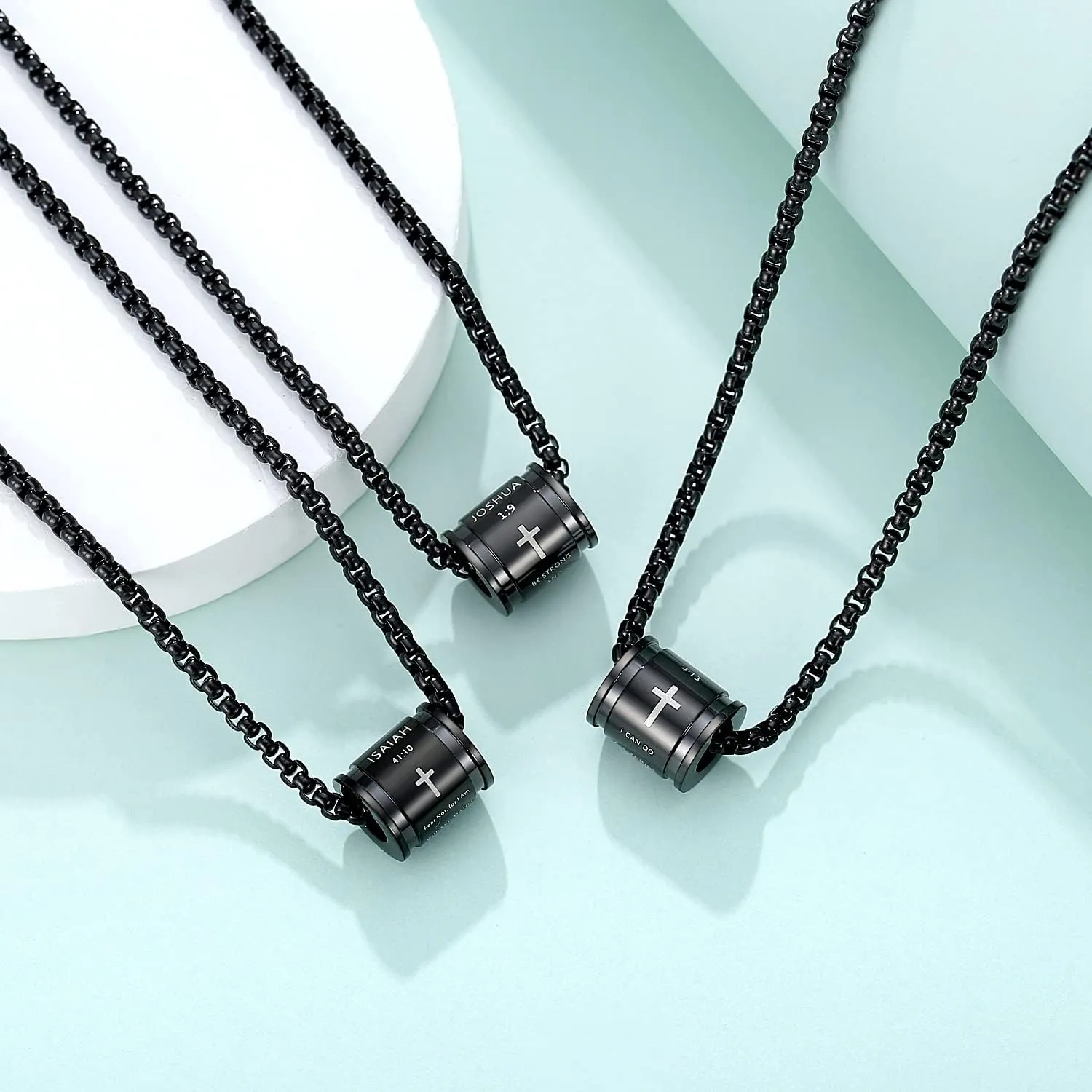 JAYUMO Cross Necklace for Men Stainless Steel Crucifix Lord's Prayer Pendant Necklace 20 Inch Chain