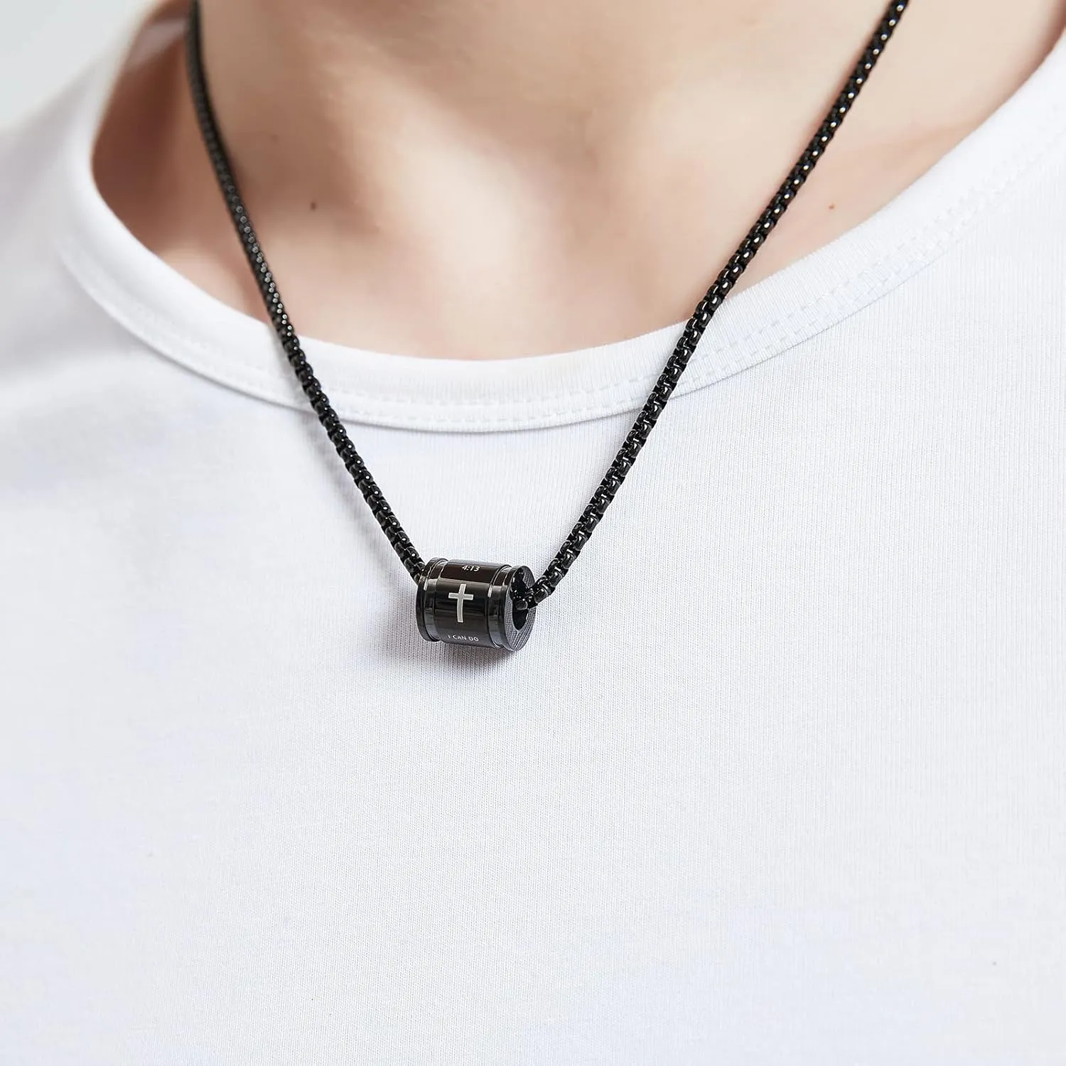 JAYUMO Cross Necklace for Men Stainless Steel Crucifix Lord's Prayer Pendant Necklace 20 Inch Chain