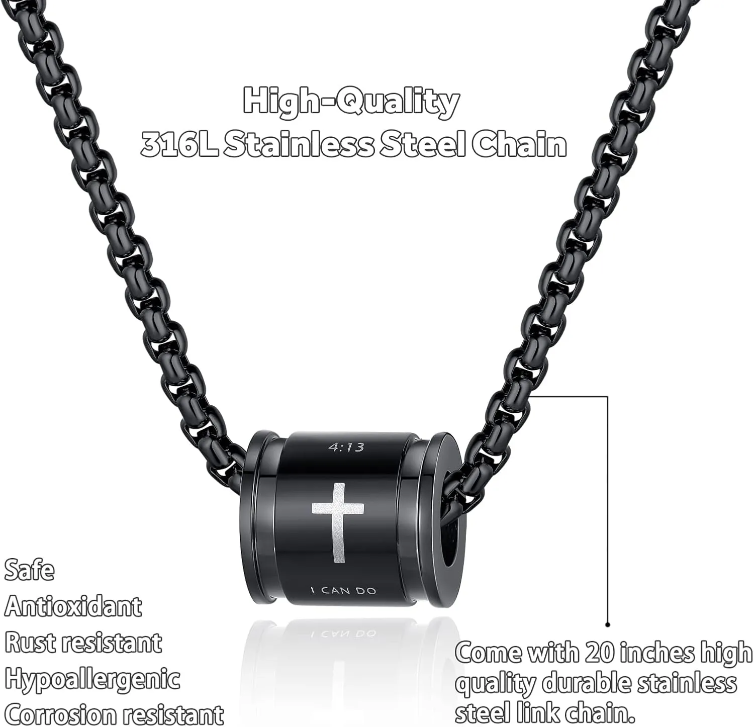 JAYUMO Cross Necklace for Men Stainless Steel Crucifix Lord's Prayer Pendant Necklace 20 Inch Chain