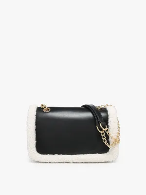 Jen & Co Coco Sherpa Trim Crossbody With Chain Strap In Black