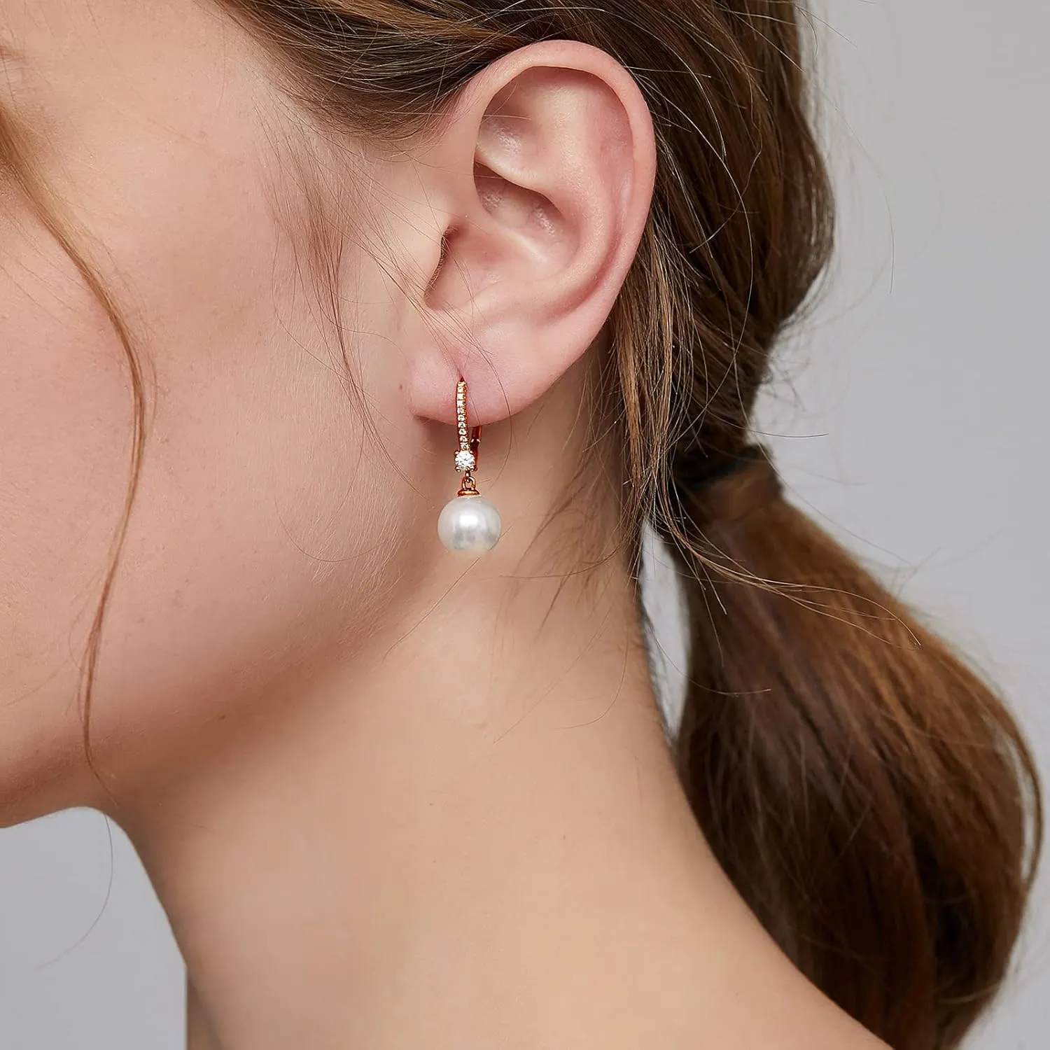 Jiamiao Sterling Silver Pearl Drop Earrings - 10mm Black/Pearl and Diamond Dangle Leverback Earrings for Women