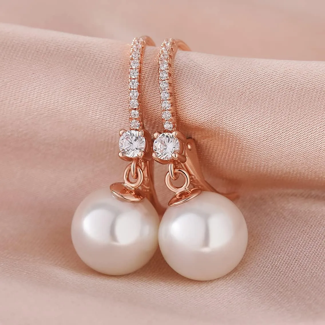 Jiamiao Sterling Silver Pearl Drop Earrings - 10mm Black/Pearl and Diamond Dangle Leverback Earrings for Women