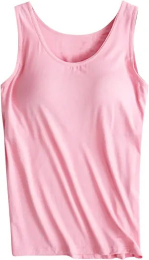 JIEMUXIU Tank Tops for Women with Built in Bra 2025 Casual Scoop Neck Sleeveless Tee Summer Basic Workout Top Camisole