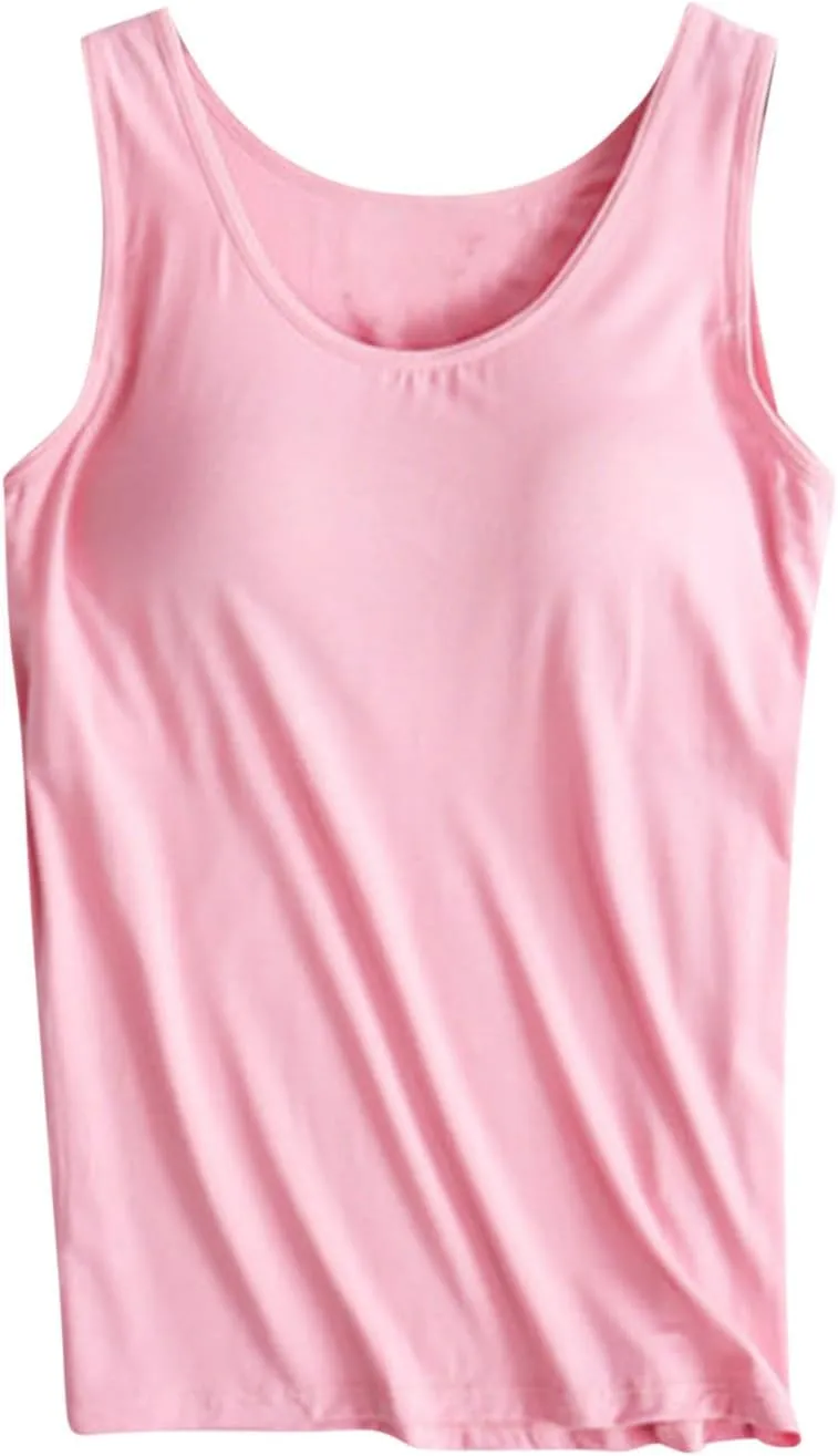 JIEMUXIU Tank Tops for Women with Built in Bra 2025 Casual Scoop Neck Sleeveless Tee Summer Basic Workout Top Camisole