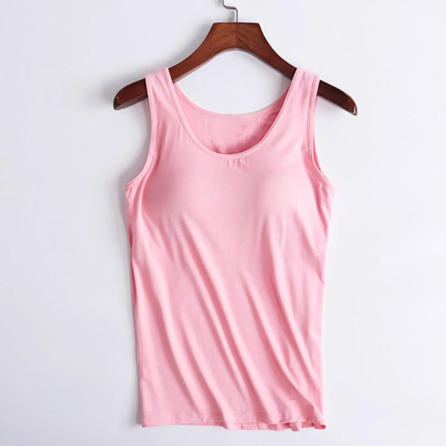 JIEMUXIU Tank Tops for Women with Built in Bra 2025 Casual Scoop Neck Sleeveless Tee Summer Basic Workout Top Camisole