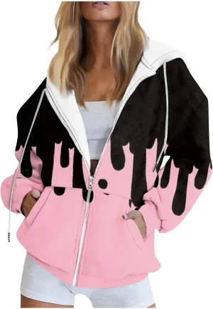 JJHAEVDY Hoodies for Women Oversized Drawstring Jackets Zip Up Long Sleeve Y2k Clothes Comfy Dressy Sweatshirts with Pockets