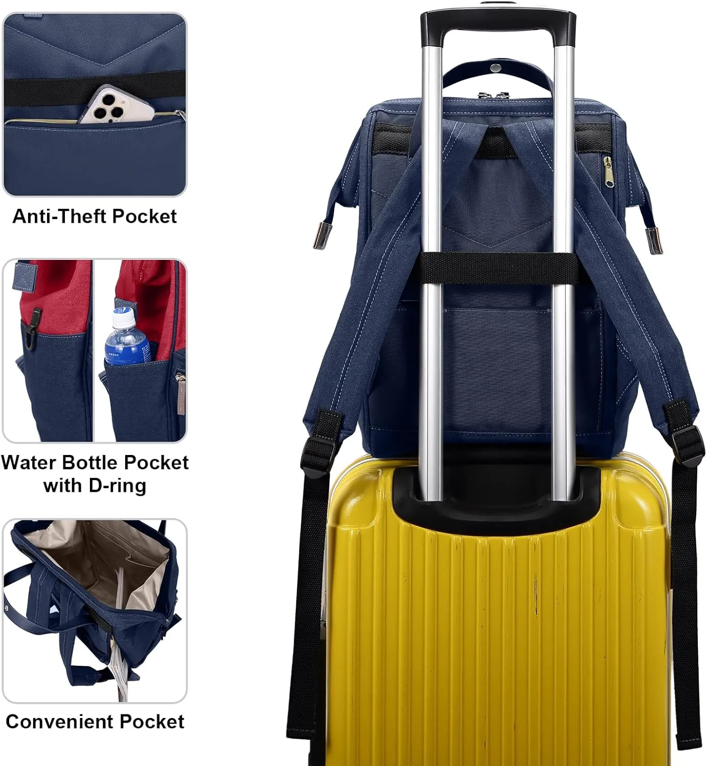 Kah&Kee Polyester Travel Backpack Functional Anti-theft School Laptop for Women Men (Bordeaux/Navy II, Medium)