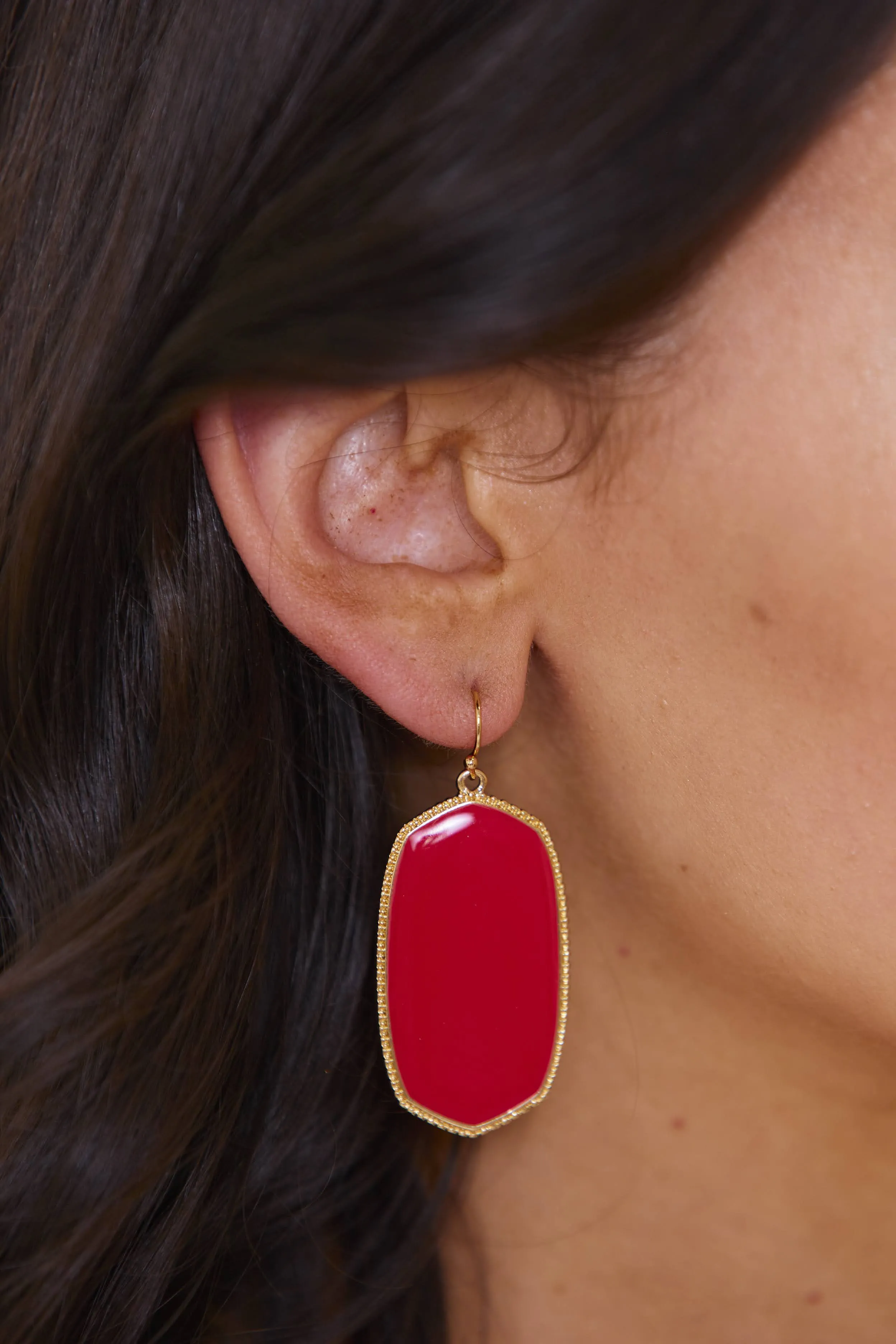 Kate Enamel Drop Earrings - Red