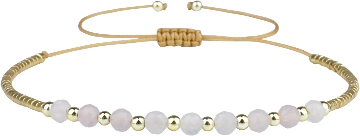 KELITCH Friendship Bracelets Agate Beaded Strand Bracelets Adjustable Charm Bracelets Fashion Jewelry for Women (White 27D)