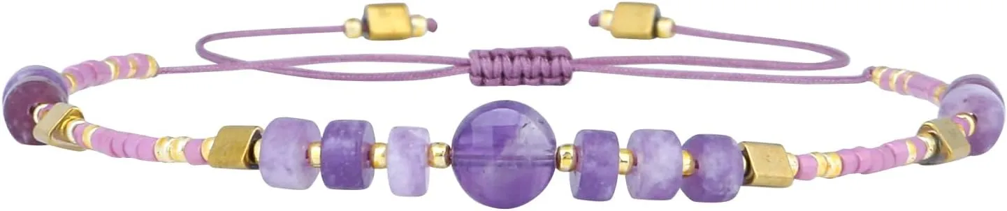 KELITCH Turquoise Beaded Bracelets Handmade Charm Strand Bracelets Boho Thin Strings Bracelets For Women - Purple 68F