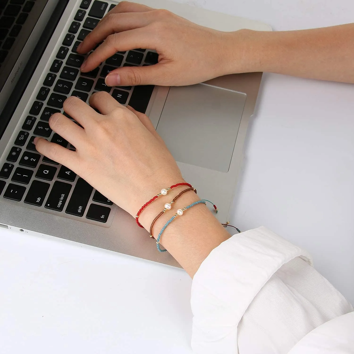 KELITCH Women Friendship Bracelets Miyuki Beads Strand Bracelets Handmade Fashion 3 Pcs Pearl Bracelets Bangles