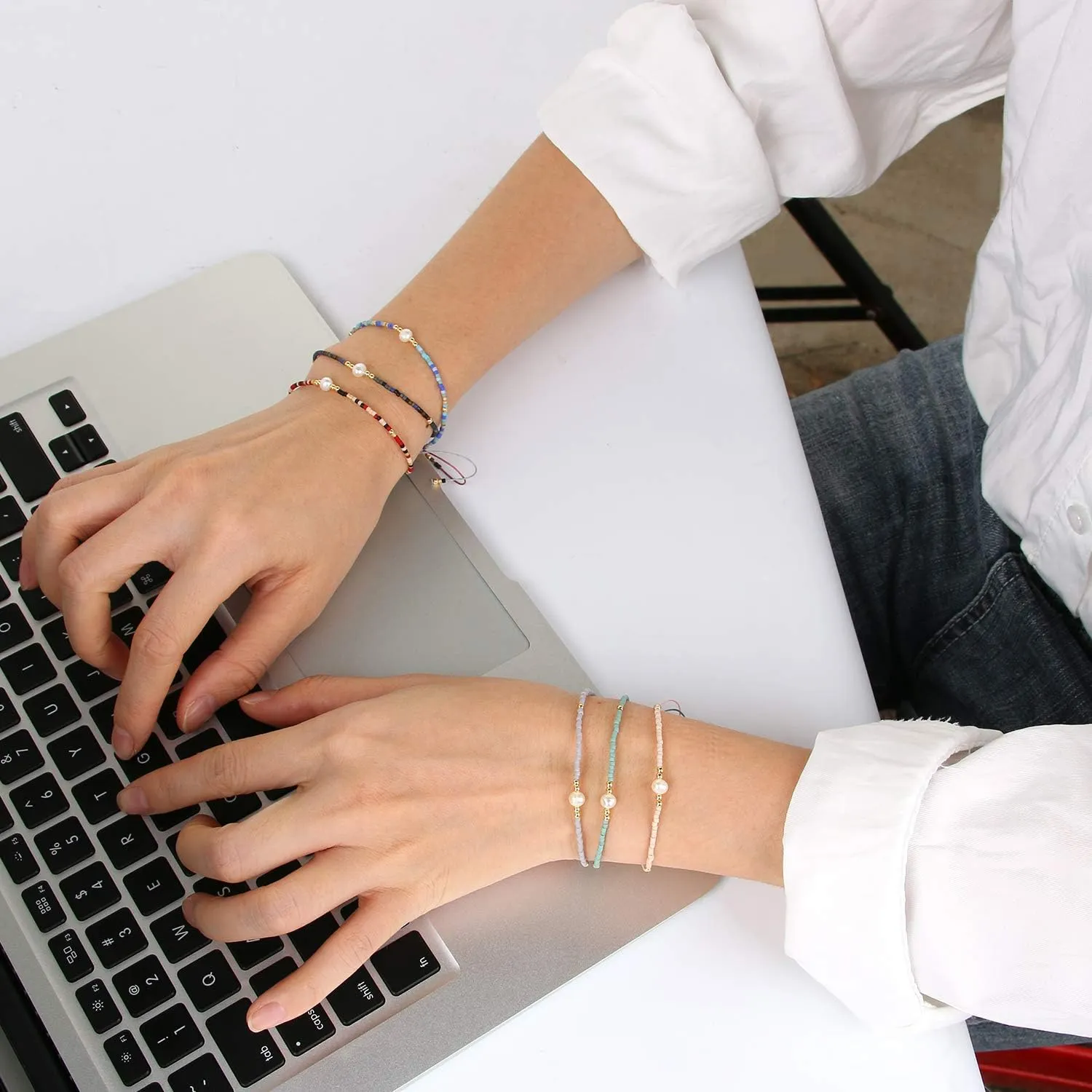 KELITCH Women Friendship Bracelets Miyuki Beads Strand Bracelets Handmade Fashion 3 Pcs Pearl Bracelets Bangles