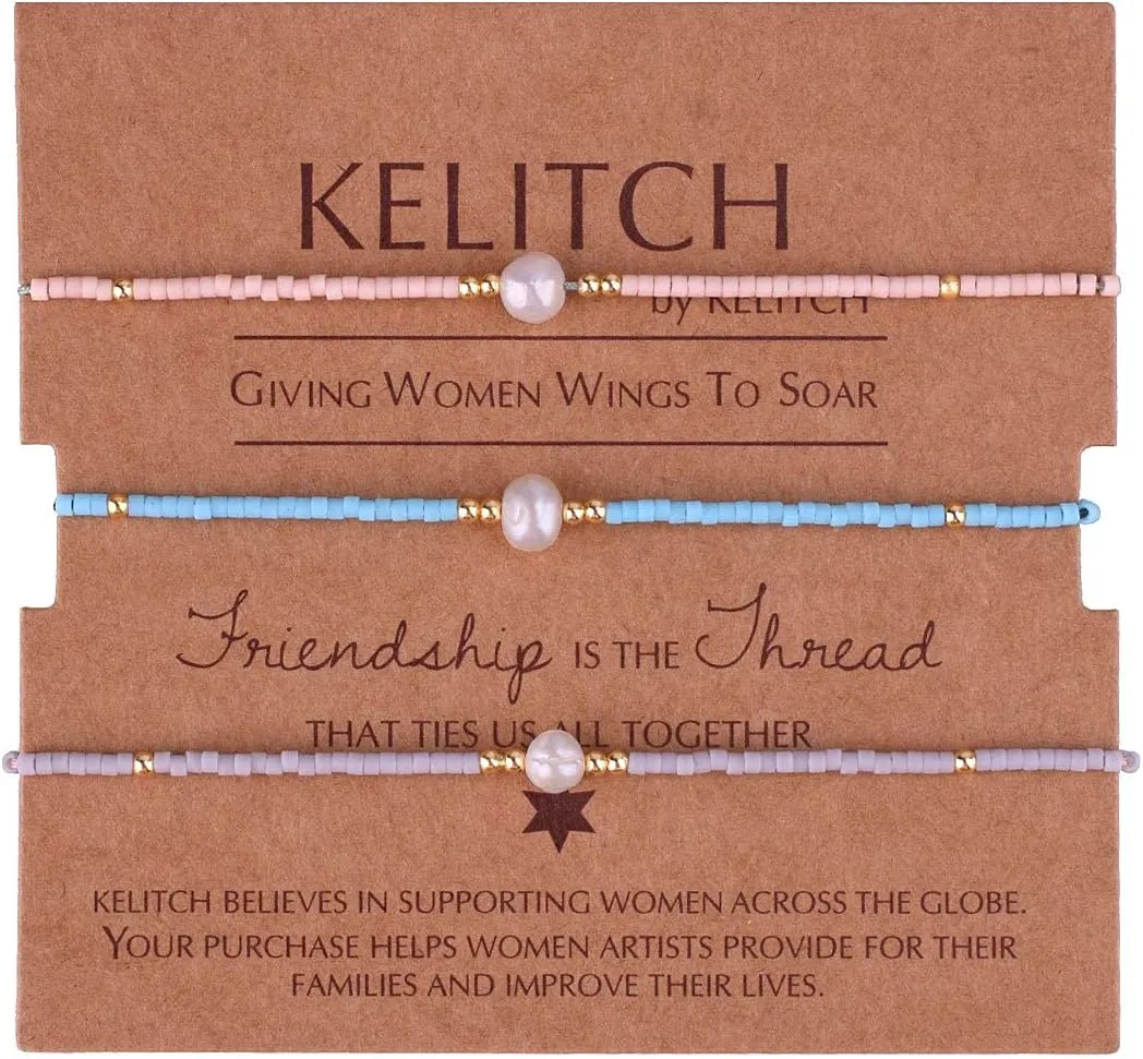 KELITCH Women Friendship Bracelets Miyuki Beads Strand Bracelets Handmade Fashion 3 Pcs Pearl Bracelets Bangles