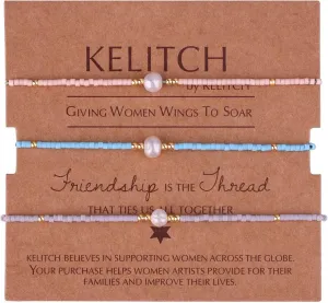 KELITCH Women Friendship Bracelets Miyuki Beads Strand Bracelets Handmade Fashion 3 Pcs Pearl Bracelets Bangles