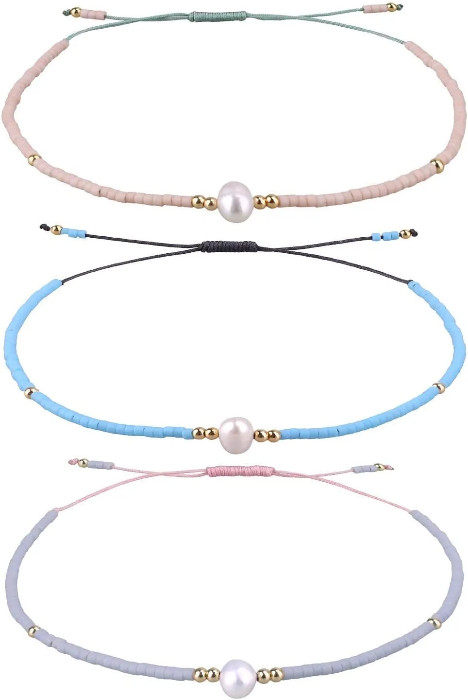 KELITCH Women Friendship Bracelets Miyuki Beads Strand Bracelets Handmade Fashion 3 Pcs Pearl Bracelets Bangles