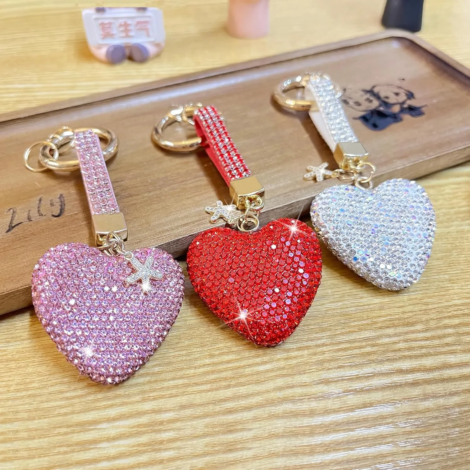Keychains Rhinestone Heart Shape Glitter Crystal Key Rings Leather Bag Bling Crystal Key Chain Charm For Women Girls