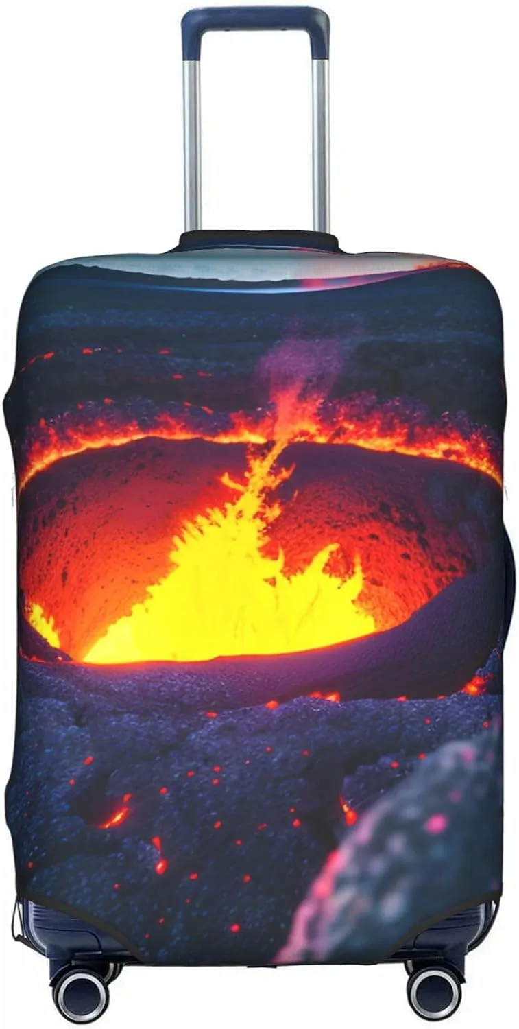 Kilauea Volcano Print Practical Elastic Washable Travel Luggage Cover with Concealed Zipper for Suitcases