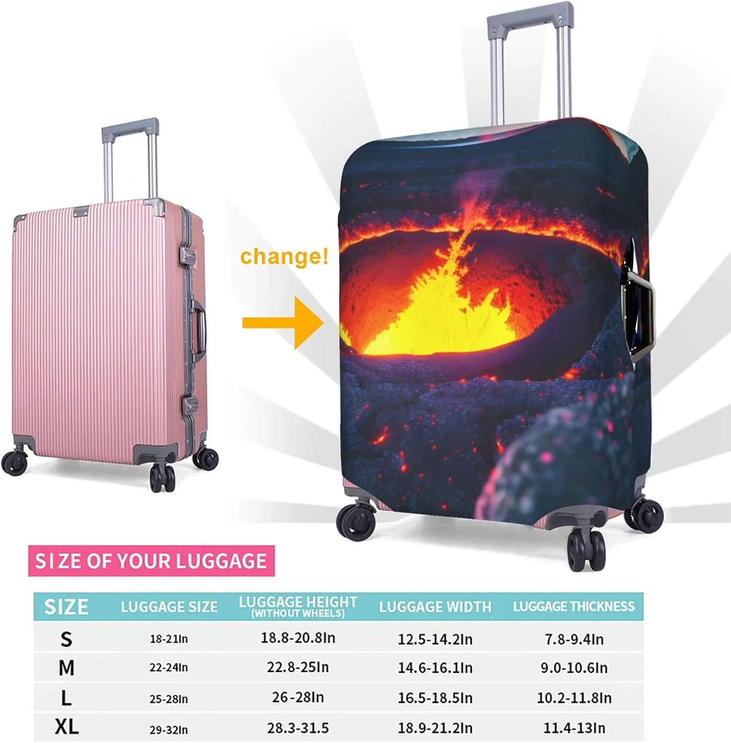 Kilauea Volcano Print Practical Elastic Washable Travel Luggage Cover with Concealed Zipper for Suitcases