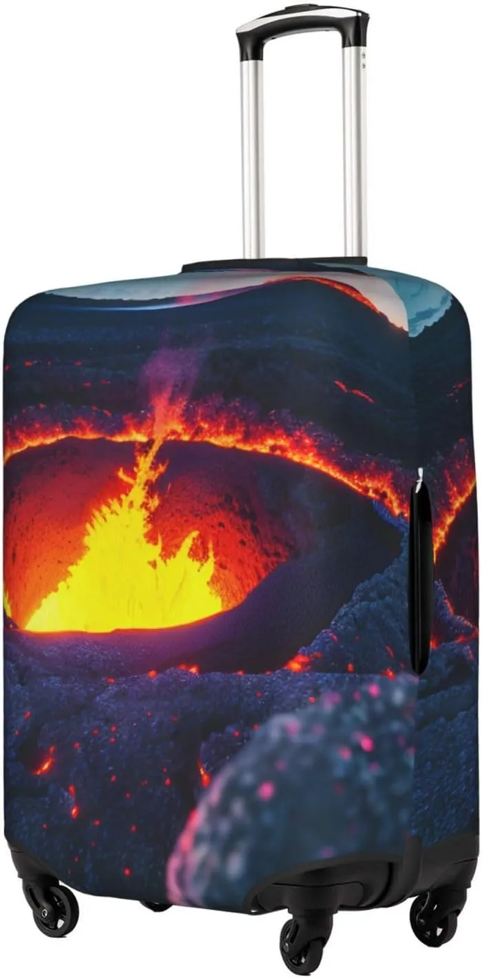 Kilauea Volcano Print Practical Elastic Washable Travel Luggage Cover with Concealed Zipper for Suitcases