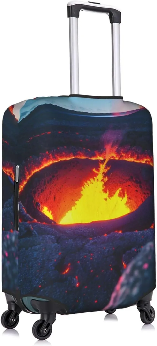 Kilauea Volcano Print Practical Elastic Washable Travel Luggage Cover with Concealed Zipper for Suitcases