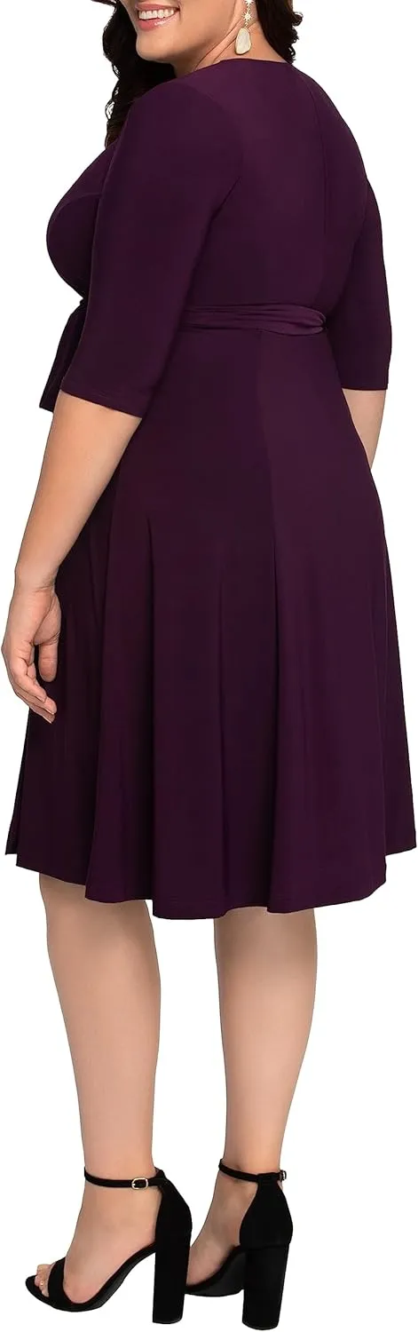 Kiyonna Plus Size Essential Midi Wrap Dress with Sleeves | Cocktail, Party, Wedding Guest or Work
