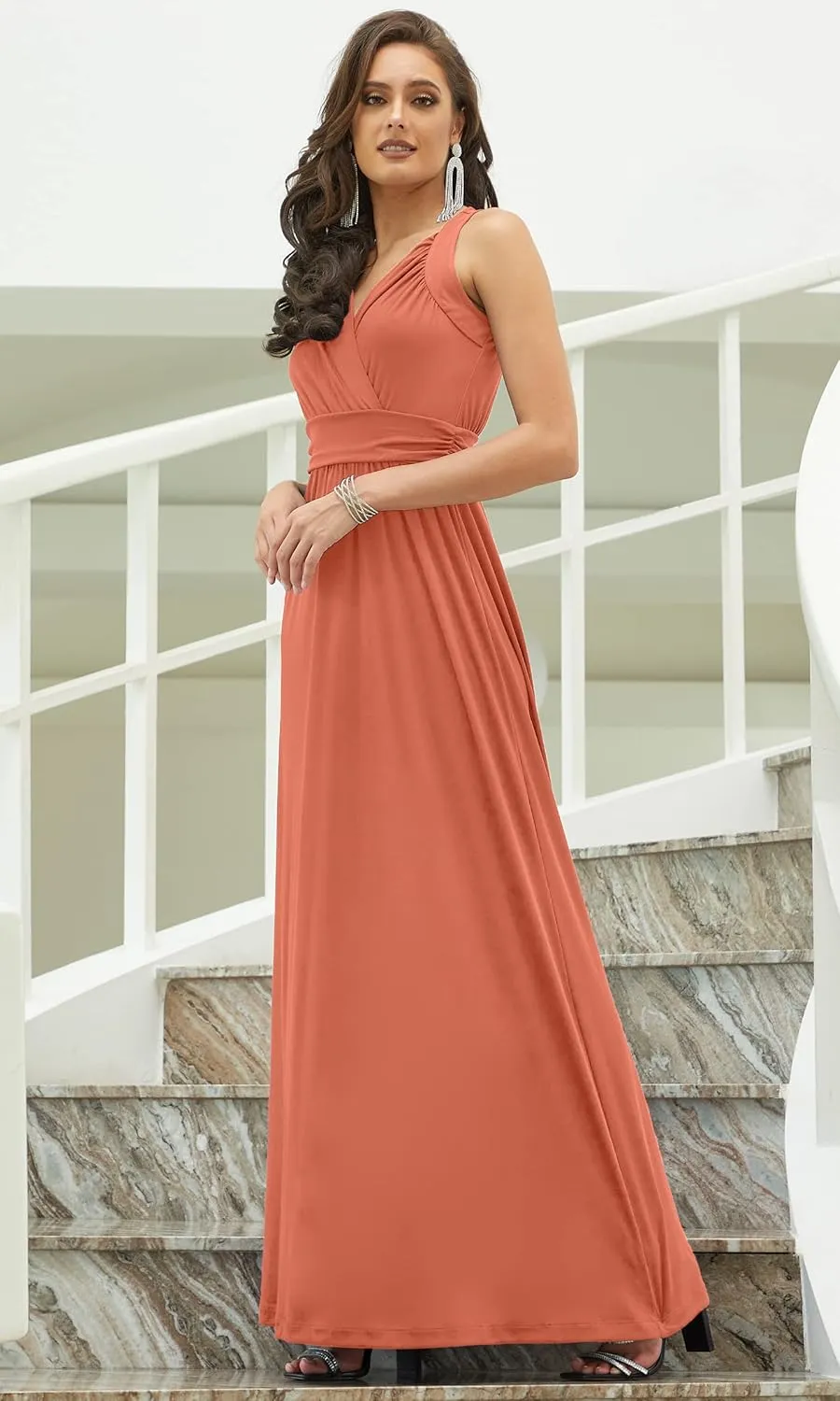 KOH KOH Womens Long Sleeveless Flowy Bridesmaid Cocktail Evening Gown Maxi Dress