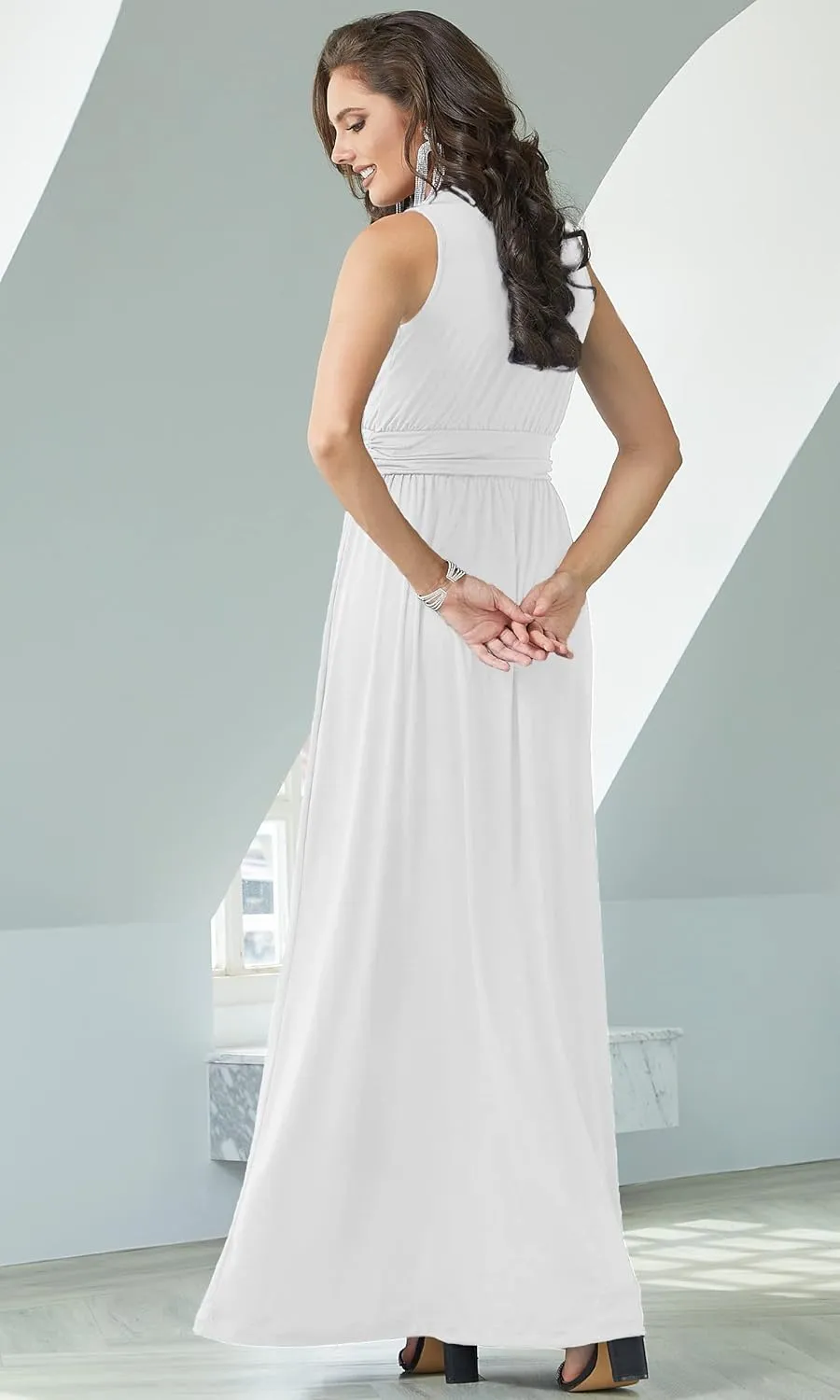KOH KOH Womens Long Sleeveless Flowy Bridesmaid Cocktail Evening Gown Maxi Dress