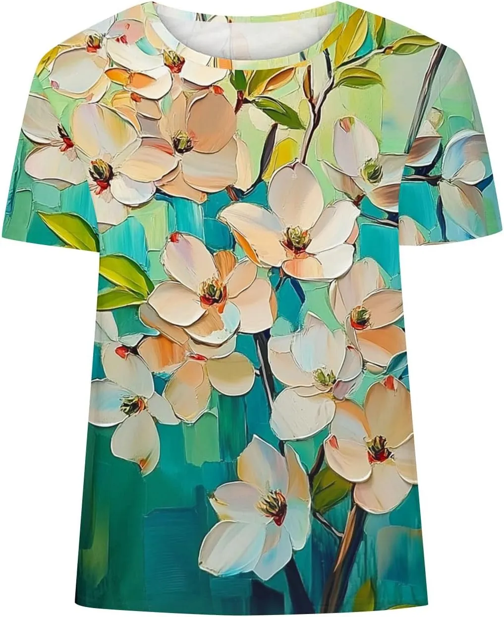 Ladies' Floral Printed Crewneck T-Shirt - 2025 Summer Boho Top with Short Sleeves & Casual Style
