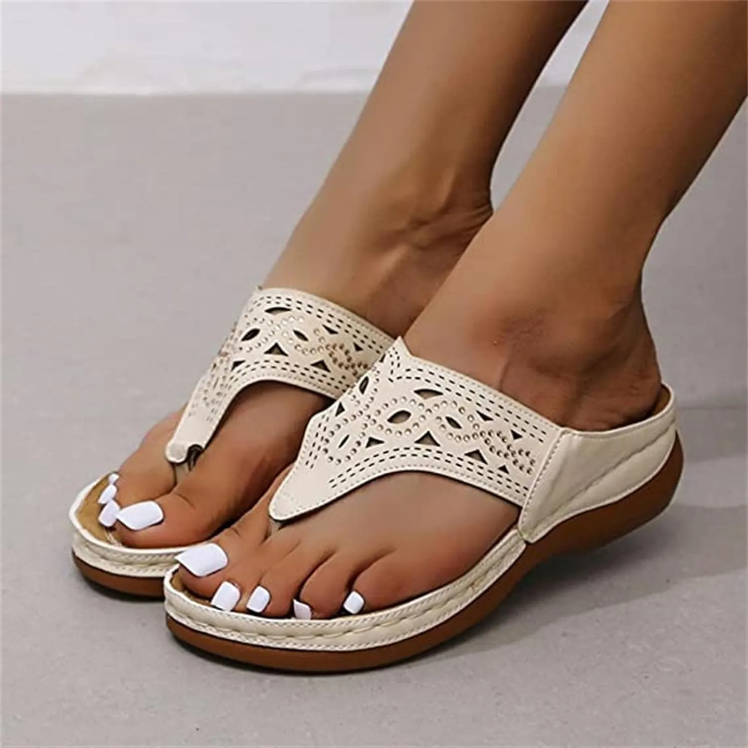 Ladmiple Fashion Sandals Women Dressy Summer Flat Orthotic Slides Arch Support Orthopedic Flip Flops for Plantar Fasciitis