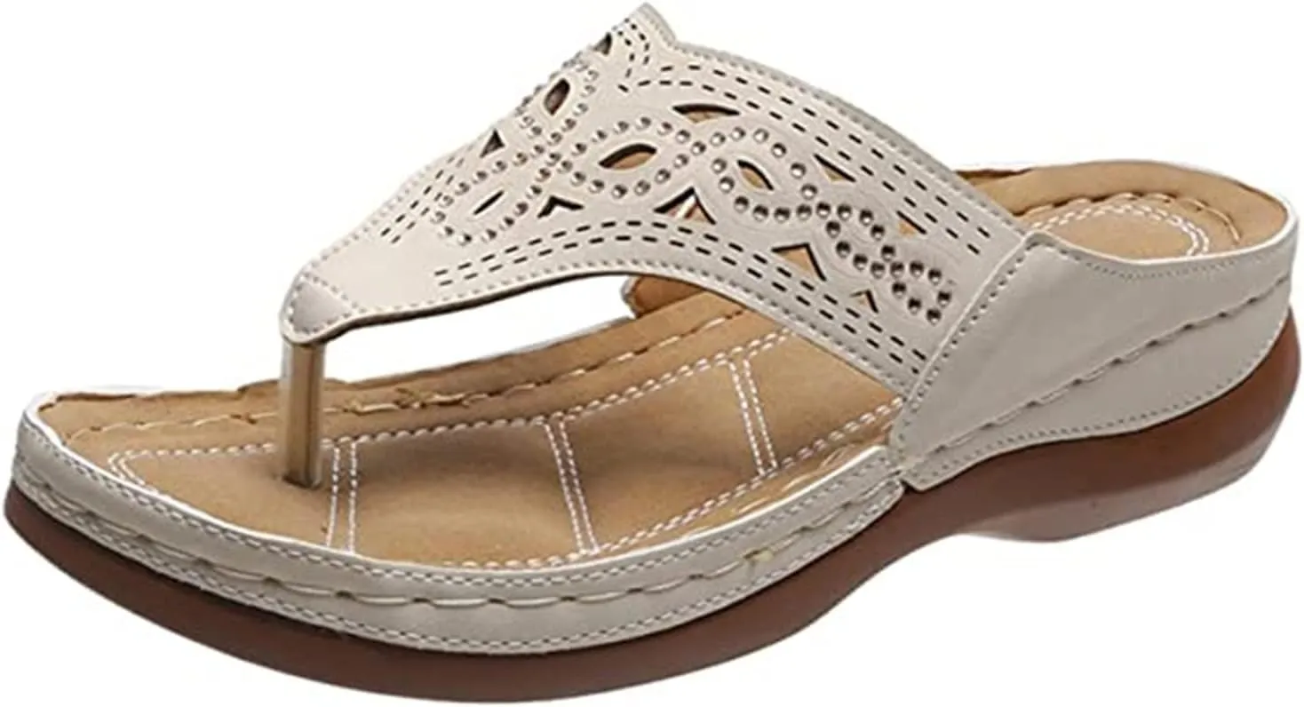 Ladmiple Fashion Sandals Women Dressy Summer Flat Orthotic Slides Arch Support Orthopedic Flip Flops for Plantar Fasciitis
