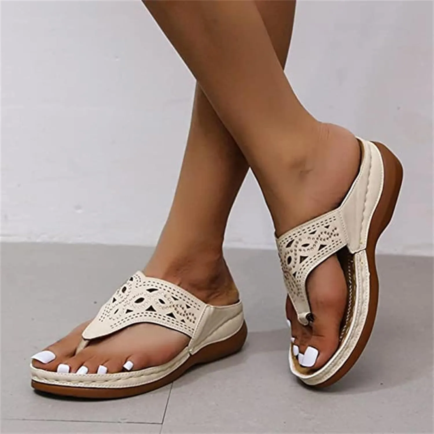 Ladmiple Fashion Sandals Women Dressy Summer Flat Orthotic Slides Arch Support Orthopedic Flip Flops for Plantar Fasciitis