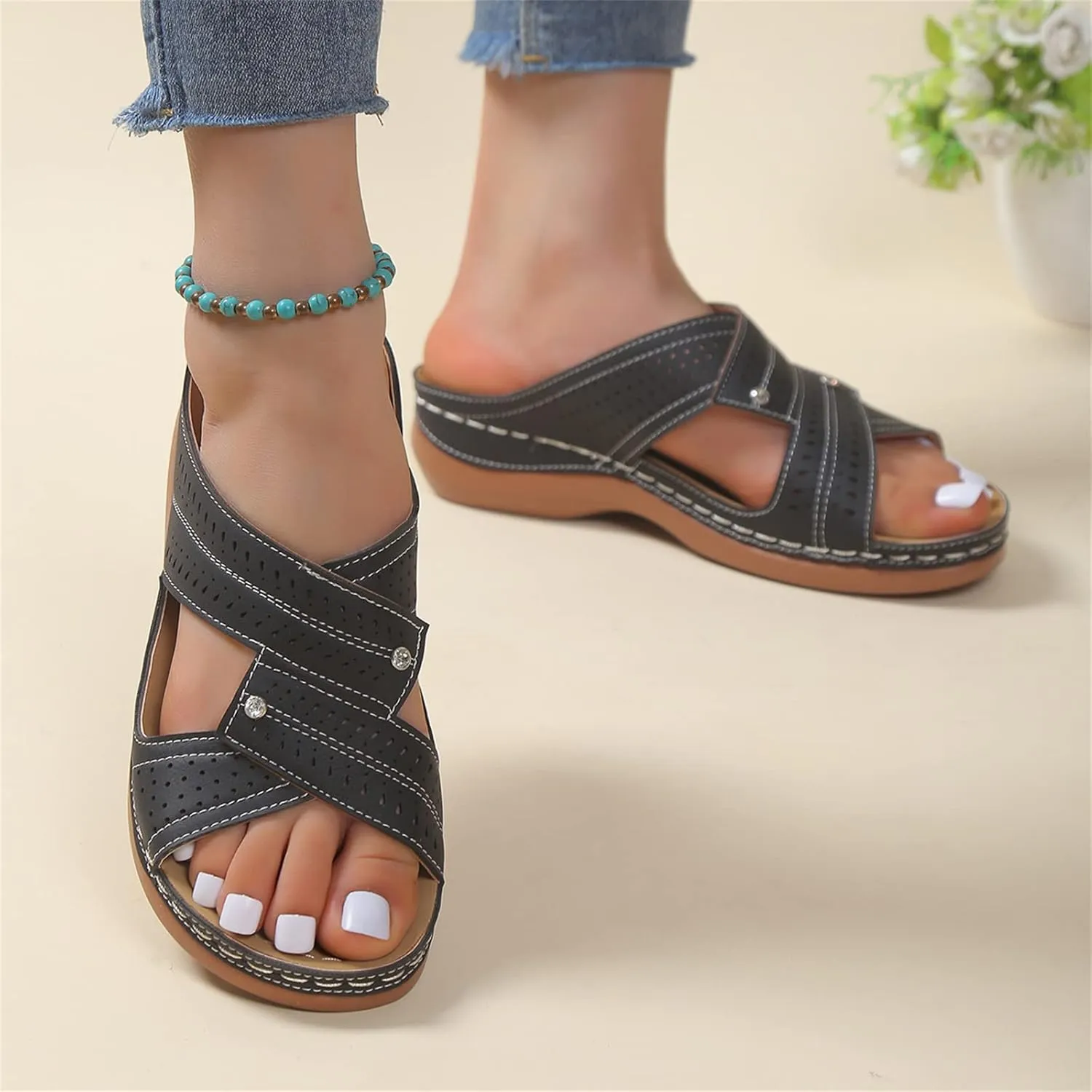 Ladmiple Womens Sandals Dressy Casual Comfortable Orthopedic Arch Support Flip Flops Summer Orthotic Slides Walking Shoes