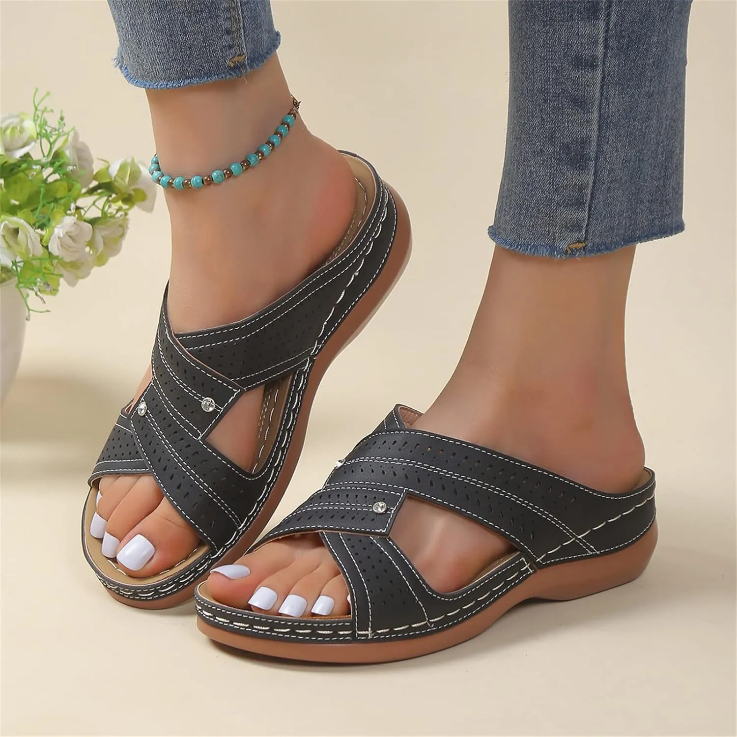 Ladmiple Womens Sandals Dressy Casual Comfortable Orthopedic Arch Support Flip Flops Summer Orthotic Slides Walking Shoes