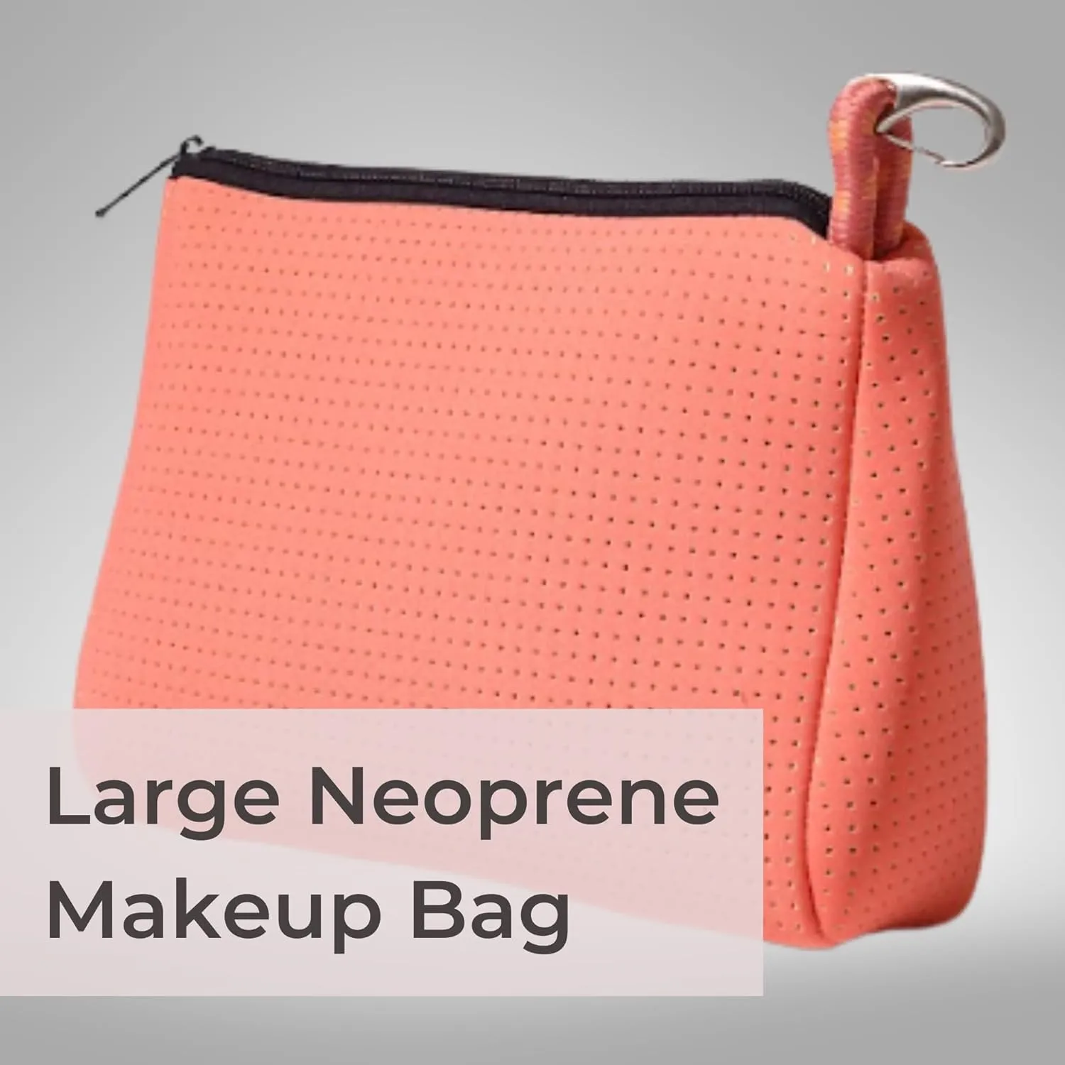 Large Makeup Bag with Zipper - Waterproof Neoprene Cosmetic Bag 7.7 x 10.75 x 5 inches - Pouch Blushing Pink