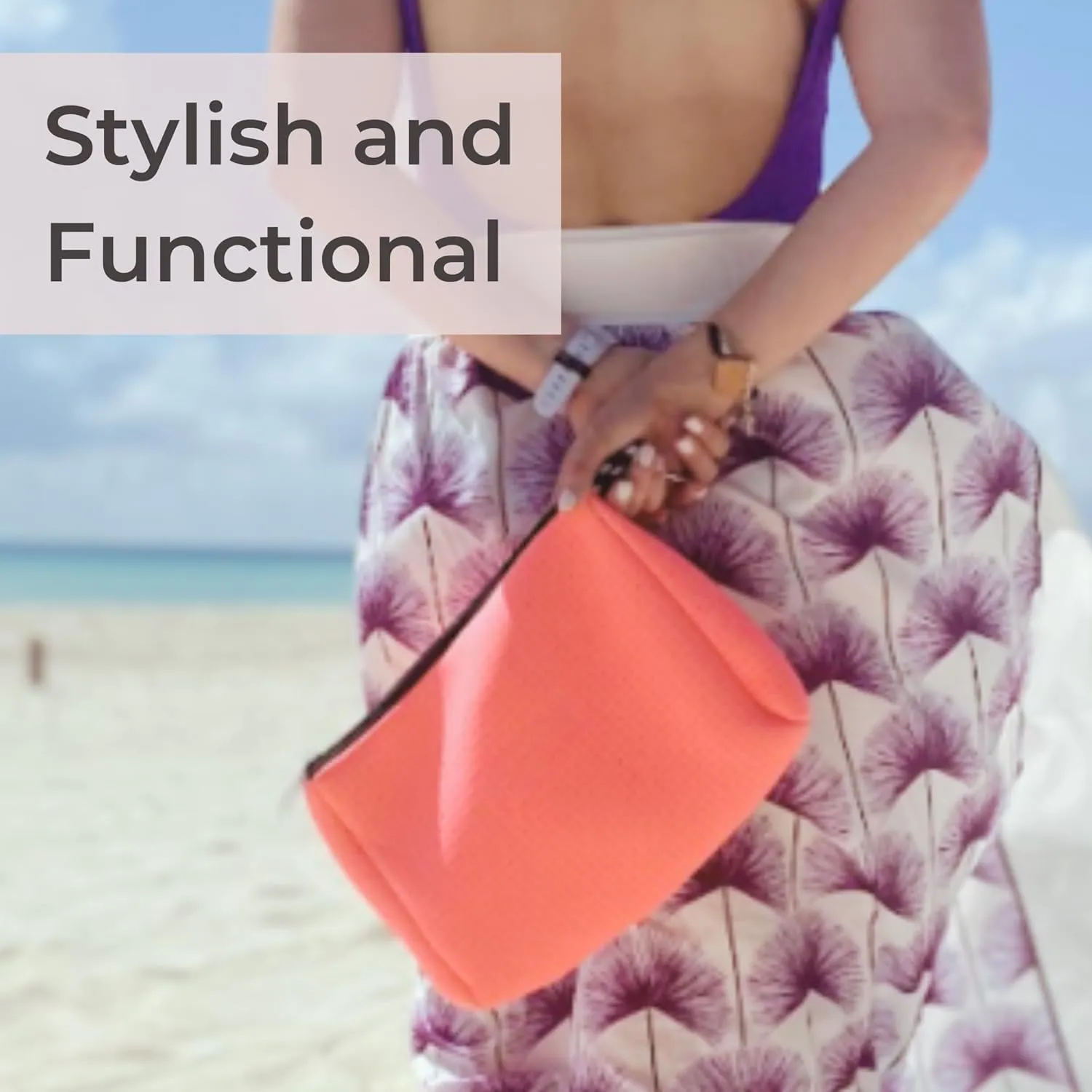 Large Makeup Bag with Zipper - Waterproof Neoprene Cosmetic Bag 7.7 x 10.75 x 5 inches - Pouch Blushing Pink