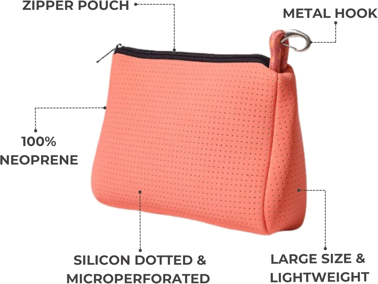 Large Makeup Bag with Zipper - Waterproof Neoprene Cosmetic Bag 7.7 x 10.75 x 5 inches - Pouch Blushing Pink