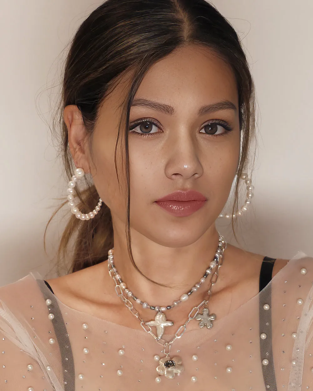 Large Pearl Hoop Earrings
