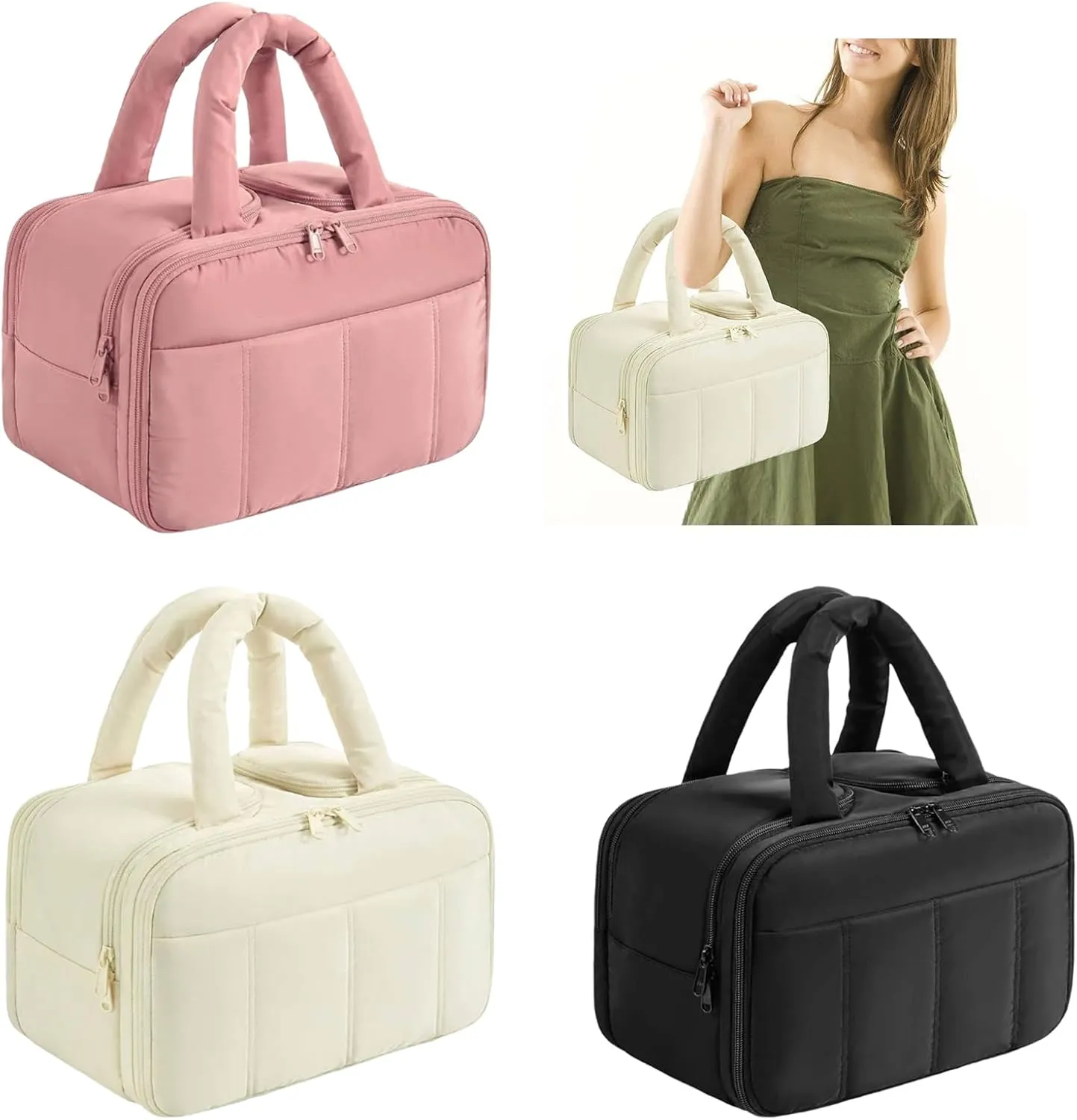 Large Travel Toiletry Bag Practical Makeup Organized for Women Cosmetic Pouches with Handle and Multiple Compartments