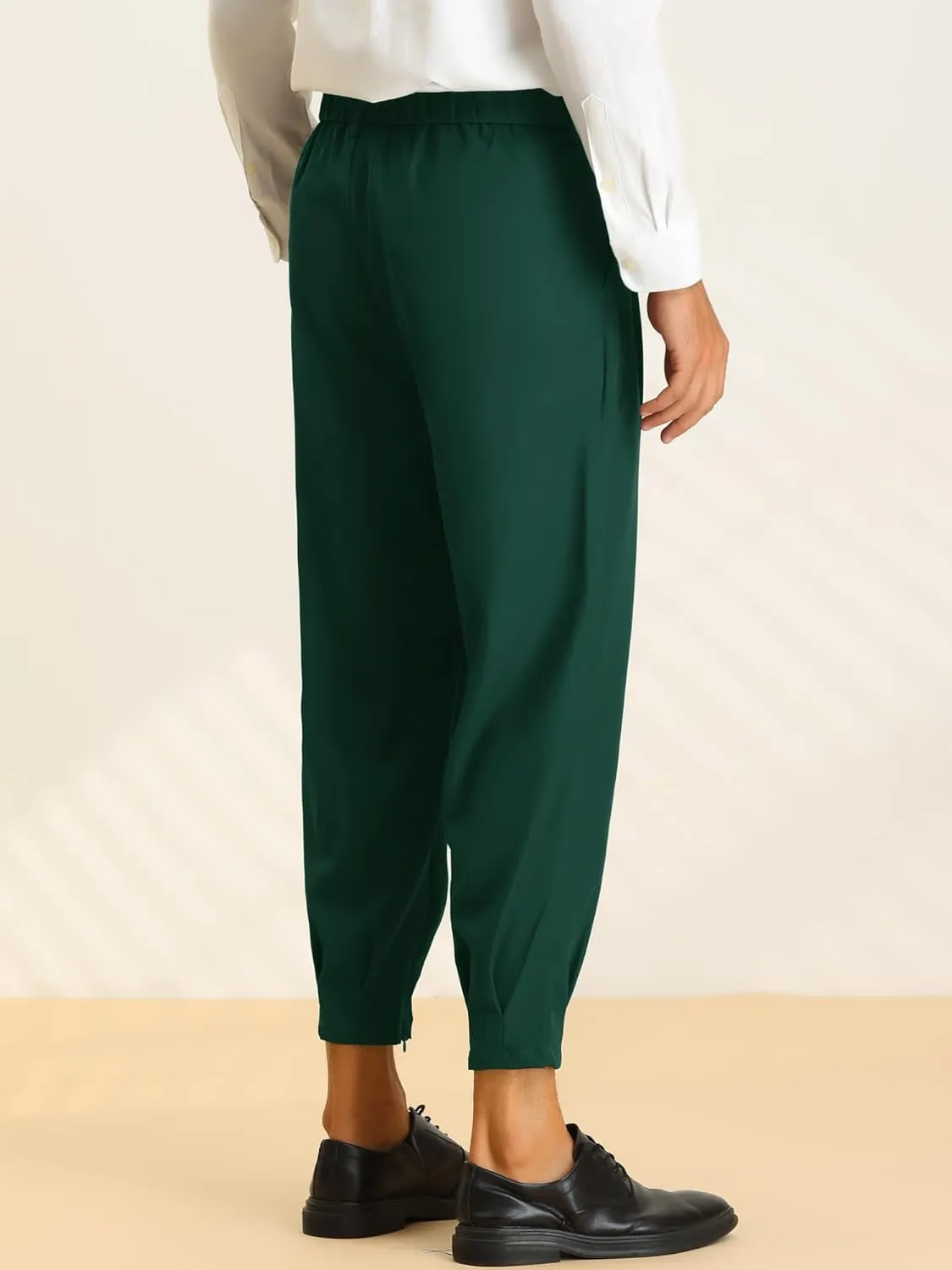 Lars Amadeus Cropped Pants for Men's Pleated Front Tapered Chino Pants Formal Dress Trousers